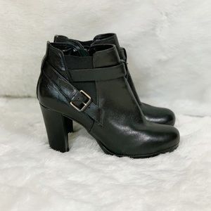 Dune London Lug Sole Leather Belted Ankle Booties